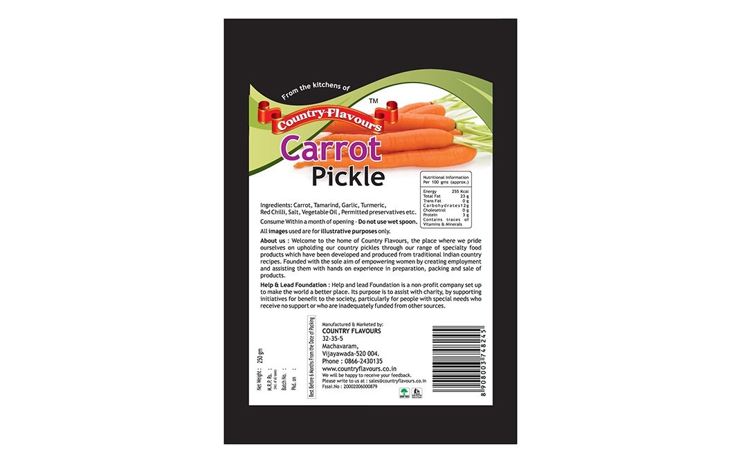 Country Flavours Carrot Pickle    Pack  250 grams